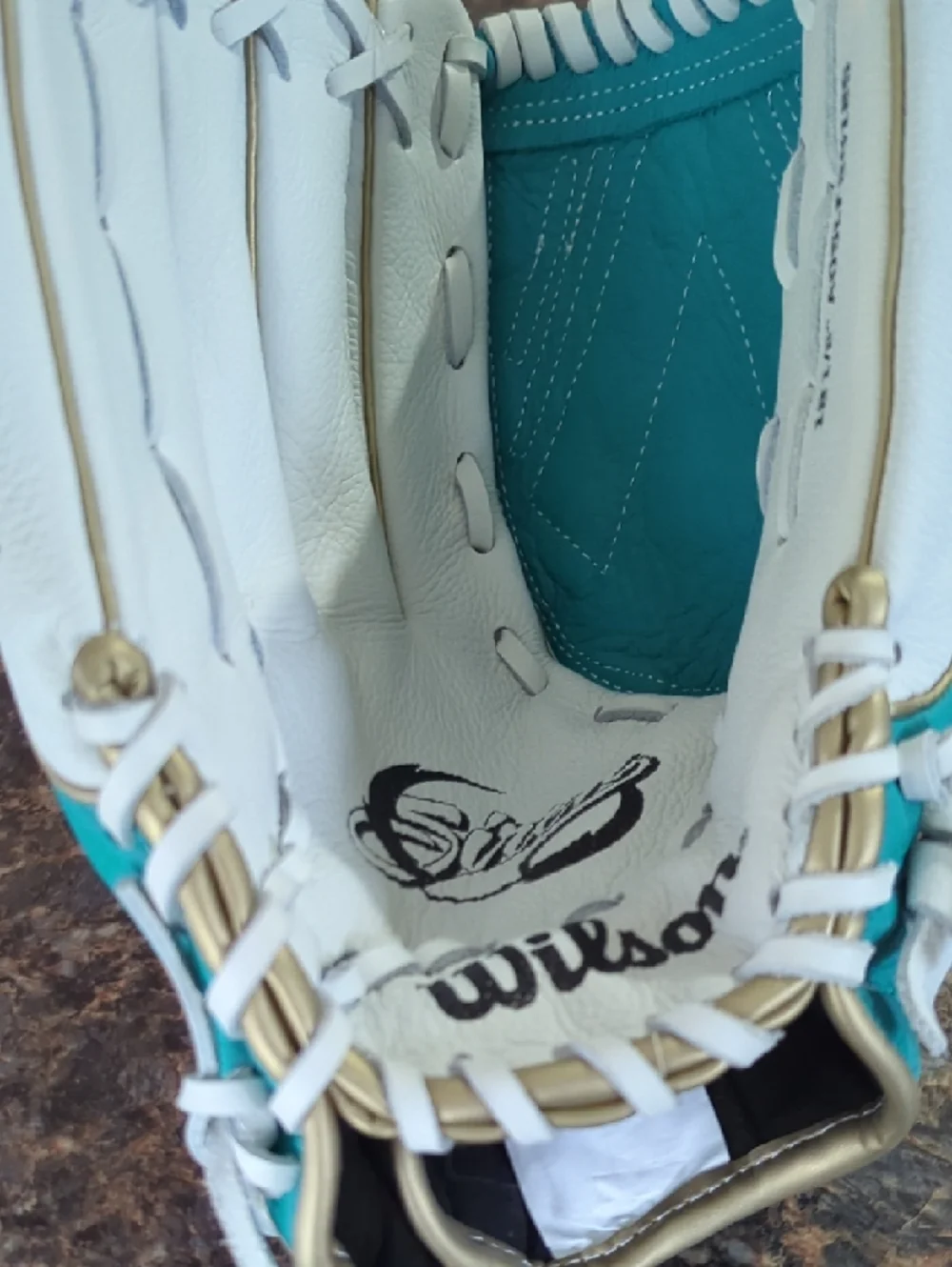 Wilson Teal, White and Gold Baseball Glove - Picture 3 of 9